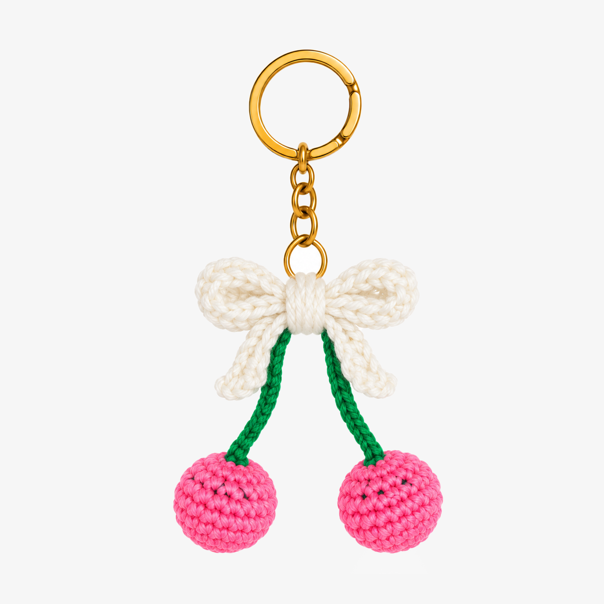 Cherry Bow Crochet Keychain