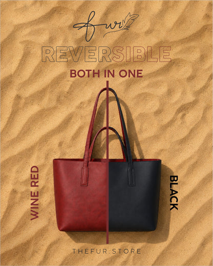The Two-Tone Luxe Tote | Reversible Black & Wine Red