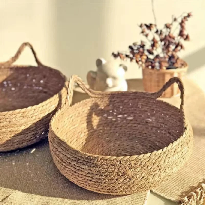 Handmade rattan woven cat bed with a removable mat