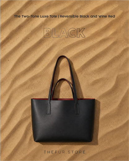The Two-Tone Luxe Tote | Reversible Black & Wine Red