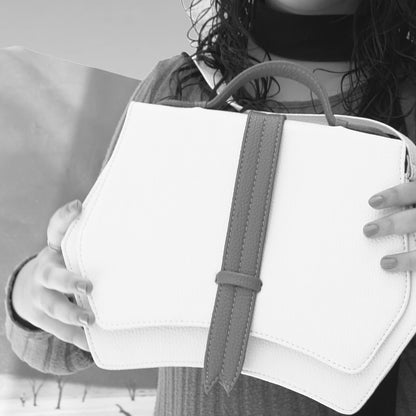 White Geometric Structured Satchel