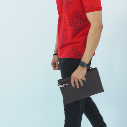 Espresso Brown Genuine Leather Clutch Wristlet Pouch