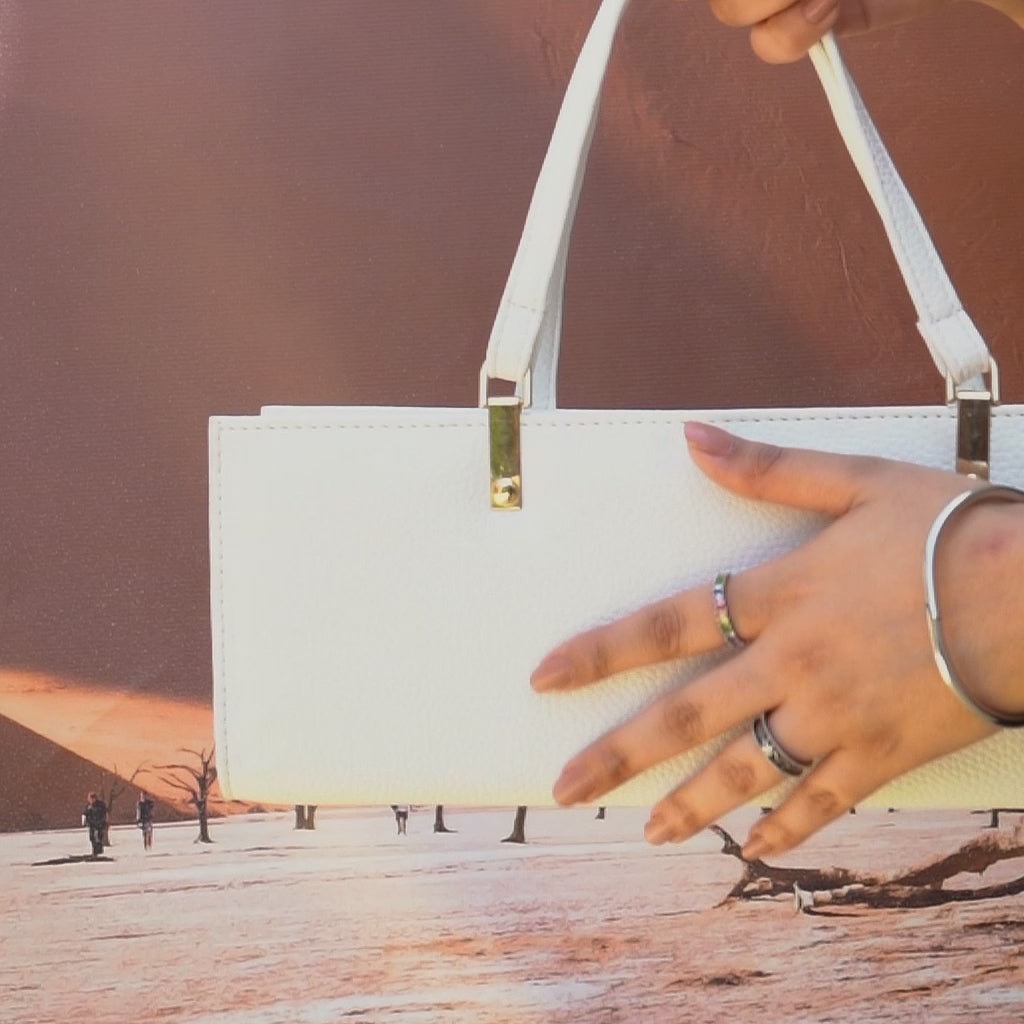 White Grained PU Leather Rectangle Box Bag